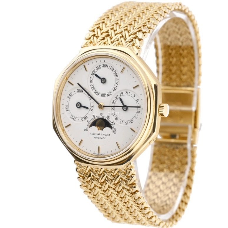 Audemars Piguet,Other 36mm,36mm,Yellow Gold,Silver,White,Automatic,Moonphase,Perpetual Calendar,Month,Date,Sapphire,Octagon,25557BA Silvered