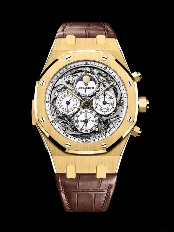 Audemars Piguet,Royal Oak 44mm,44mm,Yellow Gold,White,Skeleton,Automatic,Chronograph,Moonphase,Perpetual Calendar,Leap Year,45hours,In-house Caliber,26065BA,26065BA.OO.D088CR.01
