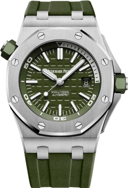 Audemars Piguet,Royal Oak Offshore 42mm,42mm,Stainless Steel,Green,Automatic,Day,60hours,15710ST,15710ST.OO.A052CA.01