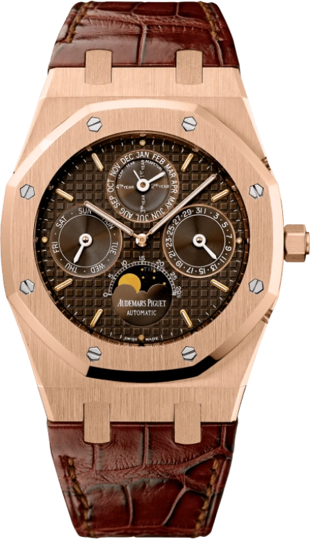 Audemars Piguet,Royal Oak 39mm,39mm,Pink Gold,Brown,Automatic,Moonphase,Perpetual Calendar,Leap Year,Month,40hours,In-house Caliber,26252OR,26252OR.OO.D092CR.01