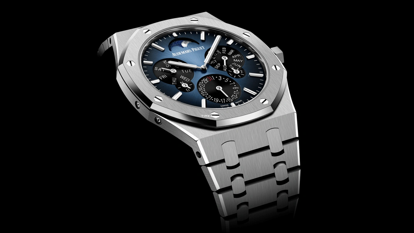 Audemars Piguet,Royal Oak 41mm,41mm,Titanium,Blue,Automatic,Moonphase,Perpetual Calendar,Leap Year,Month,40hours,In-house Caliber,26586TI,26586TI.OO.1240TI.01