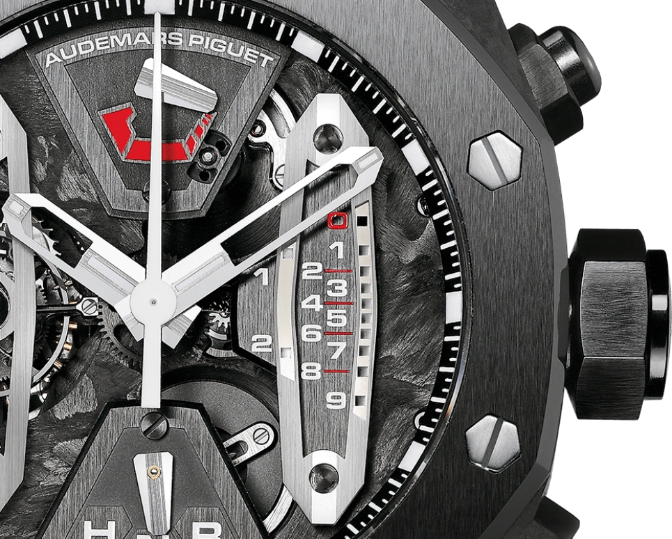 Audemars Piguet,Royal Oak Concept 44mm,44mm,Forged Carbon,Skeleton,Black,Handwound,Chronograph,Power Reserve Indicator,Tourbillon,Function Selector,237hours,In-house Caliber,Pharrell Williams,JAY-Z,JAY Z,Jazzy,26265FO,26265FO.OO.D002CR.01