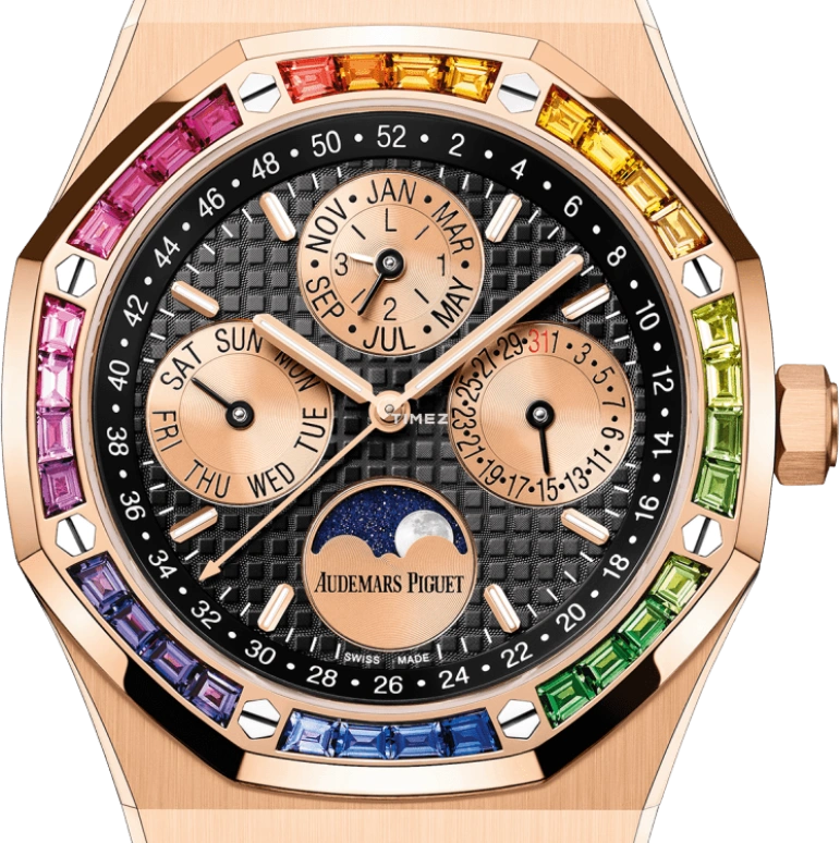 Audemars Piguet,Royal Oak 41mm,41mm,Rose Gold,Black,Automatic,Moonphase,Perpetual Calendar,Leap Year,Month,40hours,In-house Caliber,26614OR,26614OR.YY.1220OR.01