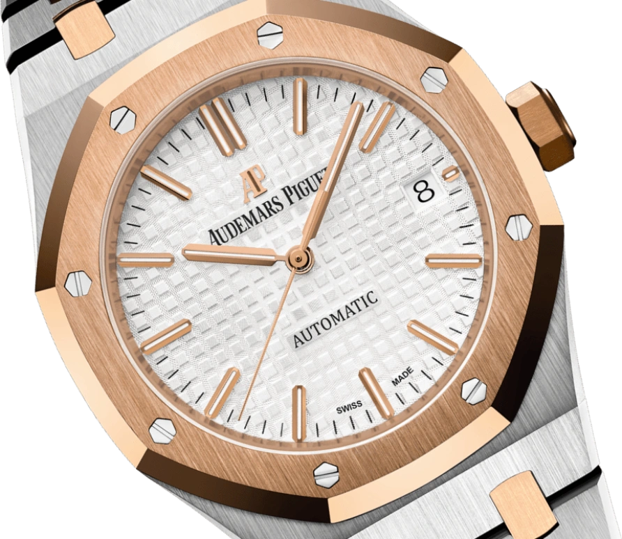Audemars Piguet,Royal Oak 37mm,37mm,Rose Gold,Stainless Steel,Silver,White,Automatic,Day,60hours,15450SR,15450SR.OO.1256SR.01