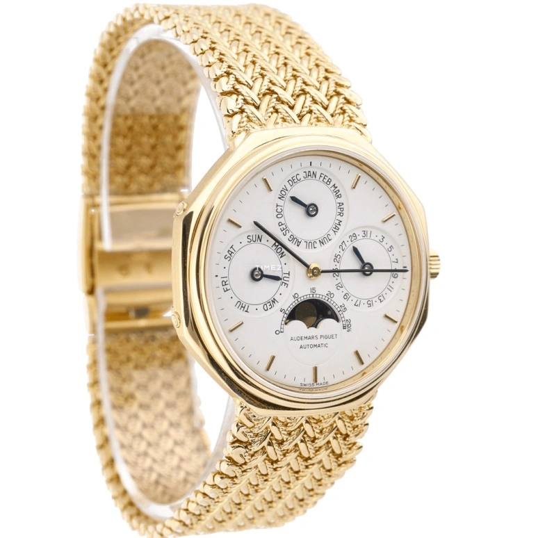 Audemars Piguet,Other 36mm,36mm,Yellow Gold,Silver,White,Automatic,Moonphase,Perpetual Calendar,Month,Date,Sapphire,Octagon,25557BA Silvered