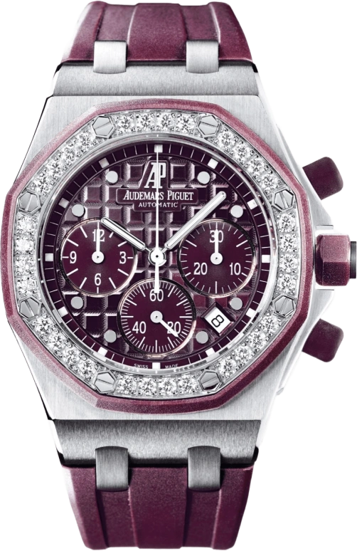 Audemars Piguet,Royal Oak Offshore 37mm,37mm,Rubber,Stainless Steel,Purple,Automatic,Chronograph,Day,26048SK,26048SK.ZZ.D066CA.01