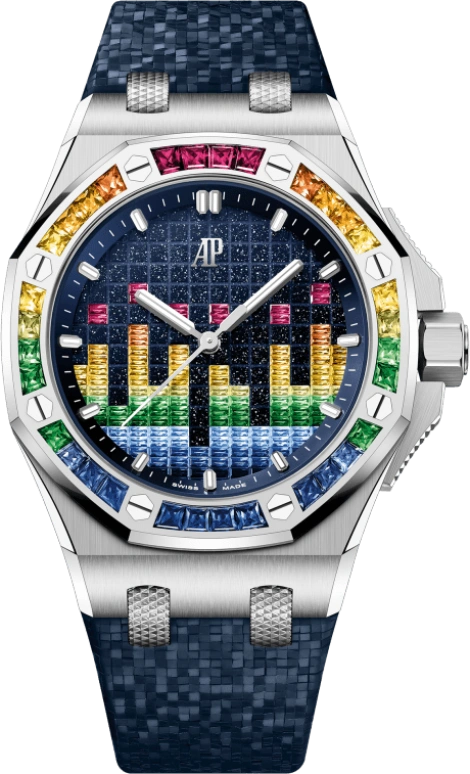 Audemars Piguet,Royal Oak Offshore 37mm,37mm,White Gold,Multi-Color,Orange,Blue,Green,Automatic,60hours,In-house Caliber,77601BC,77601BC.YY.D343CA.01