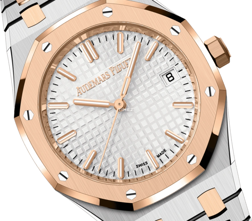 Audemars Piguet,Royal Oak 34mm,34mm,Stainless Steel,Rose Gold,Silver,White,Automatic,Day,50hours,77450SR,77450SR.OO.1361SR.02