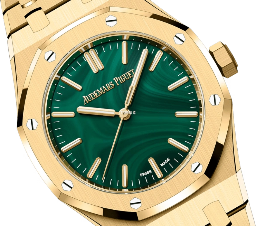 Audemars Piguet,Royal Oak 37mm,37mm,Yellow Gold,Green,Automatic,60hours,In-house Caliber,15553BA,15553BA.OO.1356BA.04