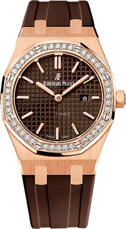 Audemars Piguet,Royal Oak 33mm,33mm,Pink Gold,Brown,Quartz,Day,In-house Caliber,67651OR,67651OR.ZZ.D080CA.01