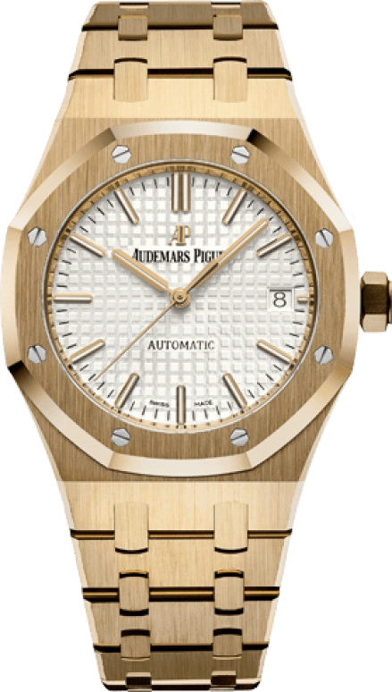 Audemars Piguet,Royal Oak 37mm,37mm,Yellow Gold,Silver,White,Silver White,Automatic,Day,60hours,15450BA,15450BA.OO.1256BA.01
