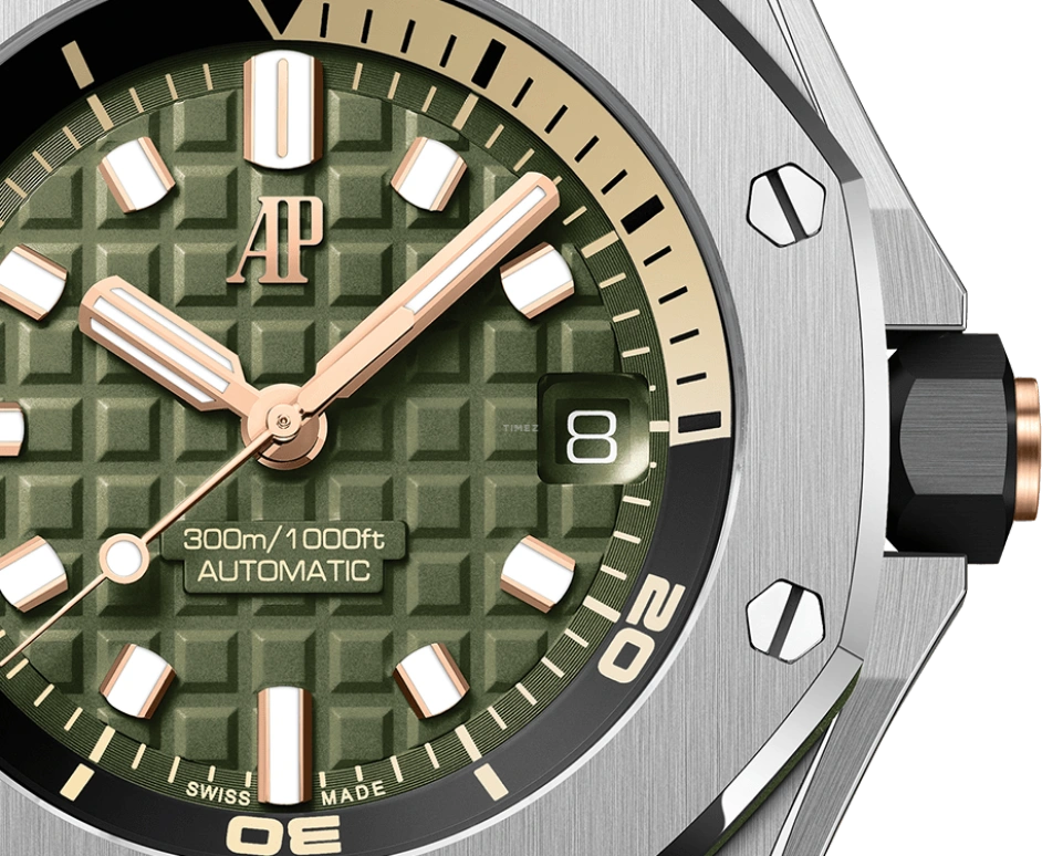 Audemars Piguet,Royal Oak Offshore 42mm,42mm,Stainless Steel,Pink Gold,Ceramic,Green,Automatic,Day,60hours,Wang Chang,15720ST,15720ST.OO.A052CA.01