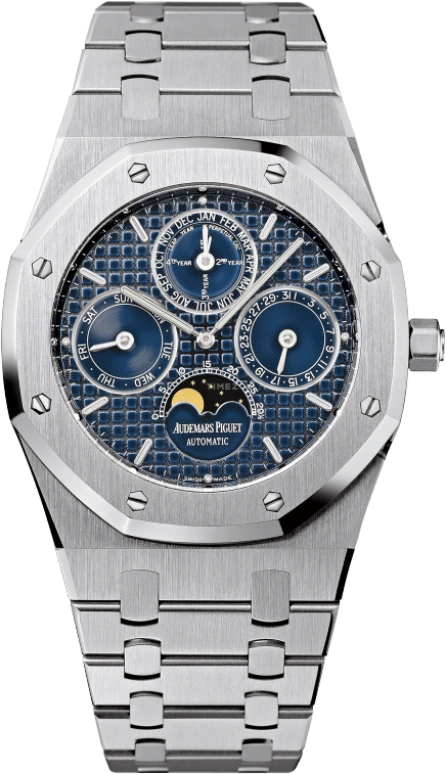 Audemars Piguet,Royal Oak 39mm,39mm,Stainless Steel,Blue,Automatic,Moonphase,Perpetual Calendar,Leap Year,Month,40hours,In-house Caliber,25820ST,25820ST.OO.0944ST.05