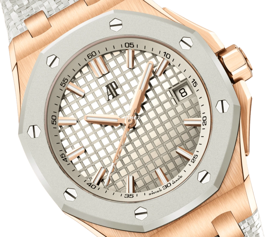 Audemars Piguet,Royal Oak Offshore 37mm,37mm,Rose Gold,Cream,Automatic,Day,60hours,77605OK,77605OK.OO.A101CA.01