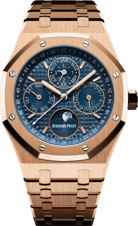 Audemars Piguet,Royal Oak 41mm,41mm,Rose Gold,Blue,Automatic,Moonphase,Perpetual Calendar,Leap Year,Month,40hours,In-house Caliber,26574OR,26574OR.OO.1220OR.02