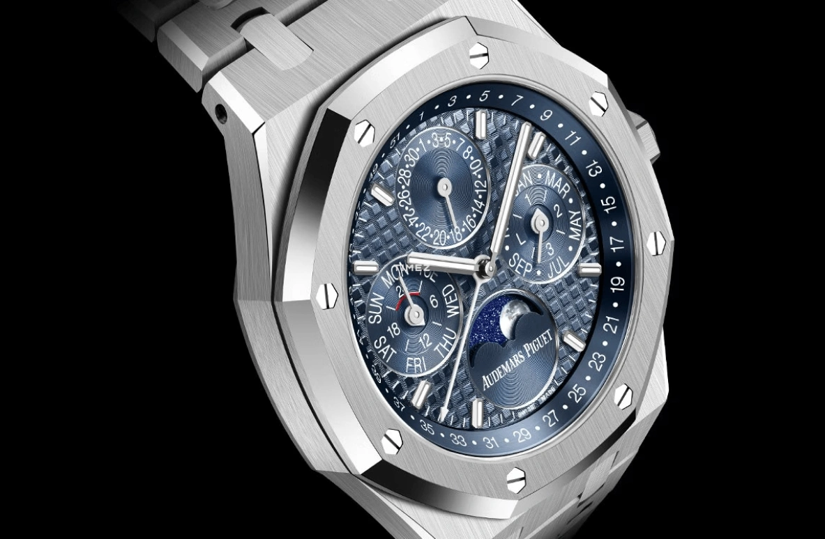Audemars Piguet,Royal Oak 41mm,41mm,Stainless Steel,Blue,Automatic,Moonphase,Perpetual Calendar,Leap Year,Month,55hours,In-house Caliber,26674ST,26674ST.OO.1320ST.01