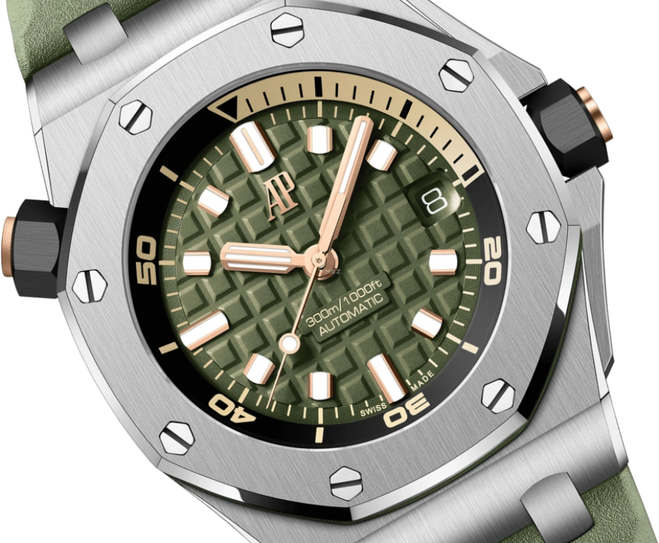 Audemars Piguet,Royal Oak Offshore 42mm,42mm,Stainless Steel,Pink Gold,Ceramic,Green,Automatic,Day,60hours,Wang Chang,15720ST,15720ST.OO.A052CA.01