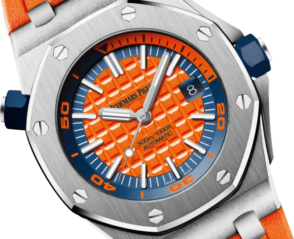 Audemars Piguet,Royal Oak Offshore 42mm,42mm,Stainless Steel,Orange,Automatic,Day,60hours,15710ST,15710ST.OO.A070CA.01
