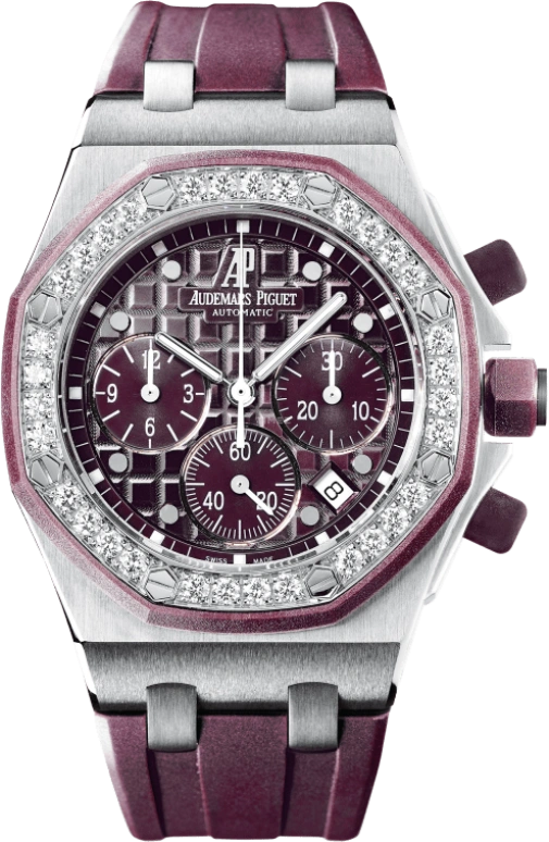 Audemars Piguet,Royal Oak Offshore 37mm,37mm,Rubber,Stainless Steel,Purple,Automatic,Chronograph,Day,26048SK,26048SK.ZZ.D066CA.01
