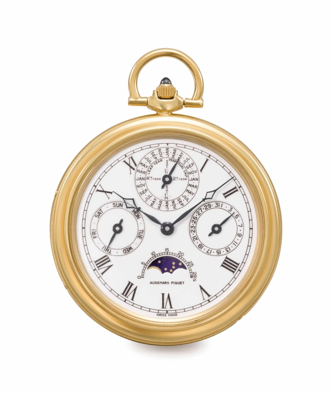 Audemars Piguet,Other 48mm,48mm,Yellow Gold,White,Handwound,Moonphase,Perpetual Calendar,Leap Year,Month,42hours,In-house Caliber,5555BA