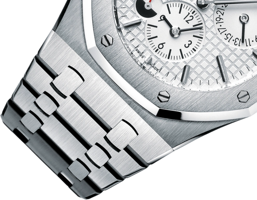 Audemars Piguet,Royal Oak 39mm,39mm,Stainless Steel,Silver,White,Silver White,Automatic,Day,Power Reserve Indicator,Dule Time,Day / Night Indication,38hours,In-house Caliber,26120ST,26120ST.OO.1220ST.01