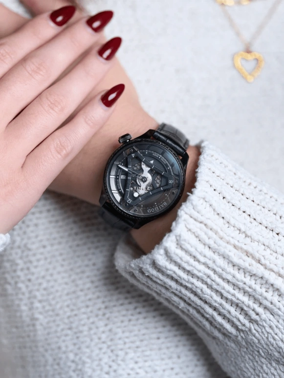 BA111OD,CHPTR_Δ 40mm,40mm,Stainless Steel,Black,Automatic,Day,40hours,CHPTR,CHPTR.7 ELLA Black Diamond with leather strap