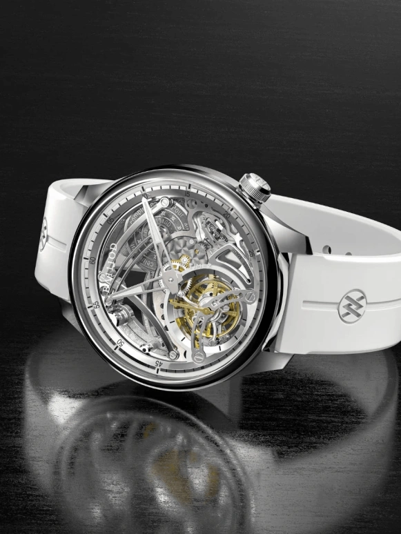 BA111OD,Chapter 4 40mm,40mm,Stainless Steel,Silver,Handwound,Tourbillon,Anti-magnetic,Chapter 4 Skeleton Tourbillon Ice White rubber strap