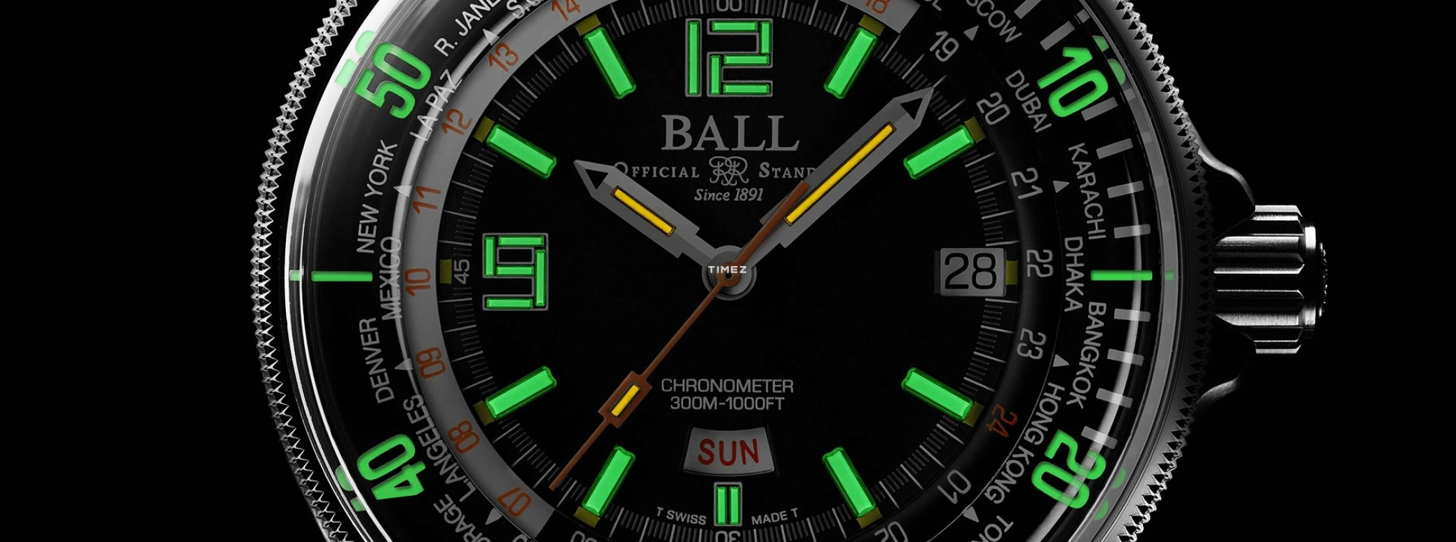 Ball Watch,Engineer Master II 42mm,42mm,Stainless Steel,Black,Automatic,Date,Day,World Time,DG2232A,DG2232A-SC-BK