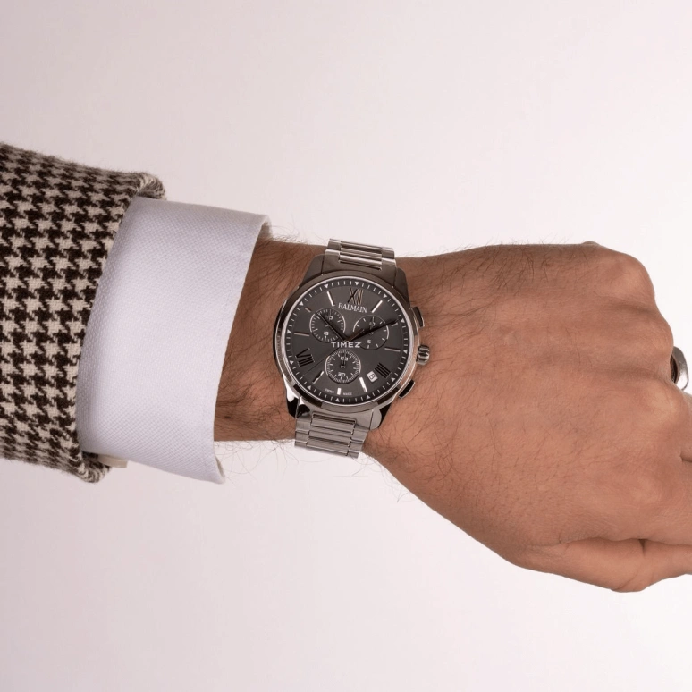 Balmain,Madrigal 42mm,42mm,Stainless Steel,Smoky Coal,Quartz,Chronograph,Day,B7481,B7481.33.71