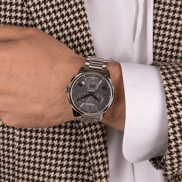 Balmain,Madrigal 42mm,42mm,Stainless Steel,Smoky Coal,Quartz,Chronograph,Day,B7481,B7481.33.71