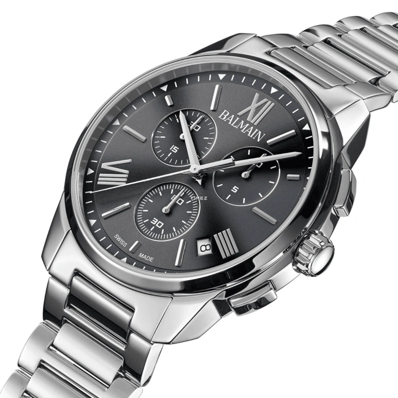 Balmain,Madrigal 42mm,42mm,Stainless Steel,Smoky Coal,Quartz,Chronograph,Day,B7481,B7481.33.71