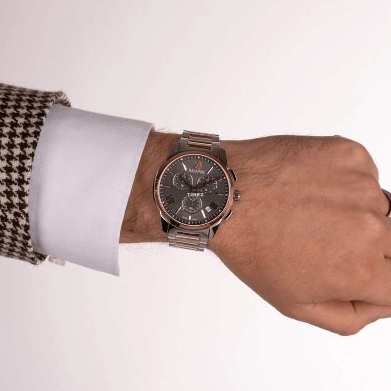 Balmain,Madrigal 42mm,42mm,Stainless Steel,Smoky Coal,Quartz,Chronograph,Day,B7488,B7488.33.71