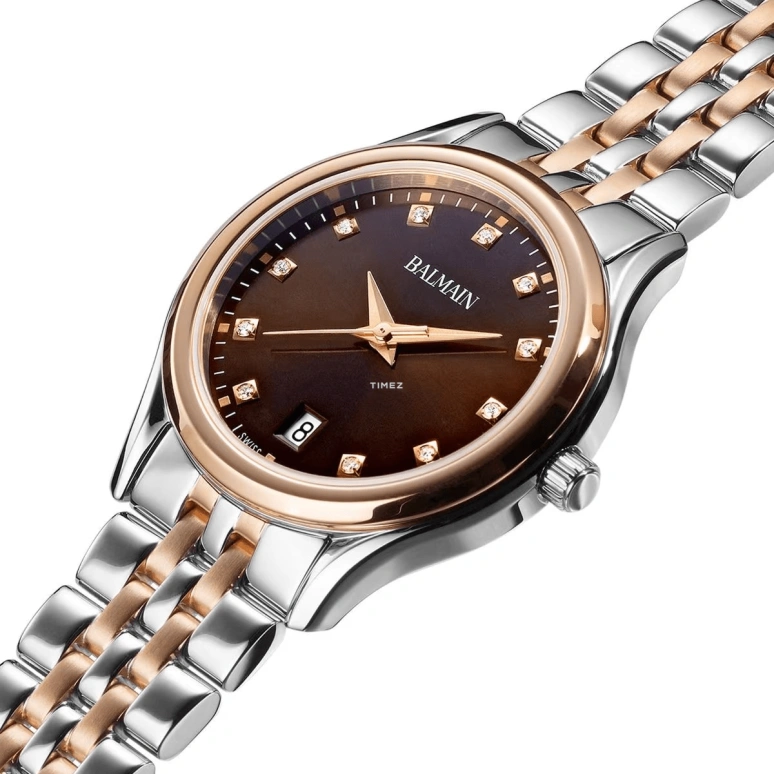 Balmain,Beleganza 27.50mm,27.50mm,Stainless Steel,Brown,Quartz,Day,Sapphire,Crystal Glass,B8348,B8348.33.55