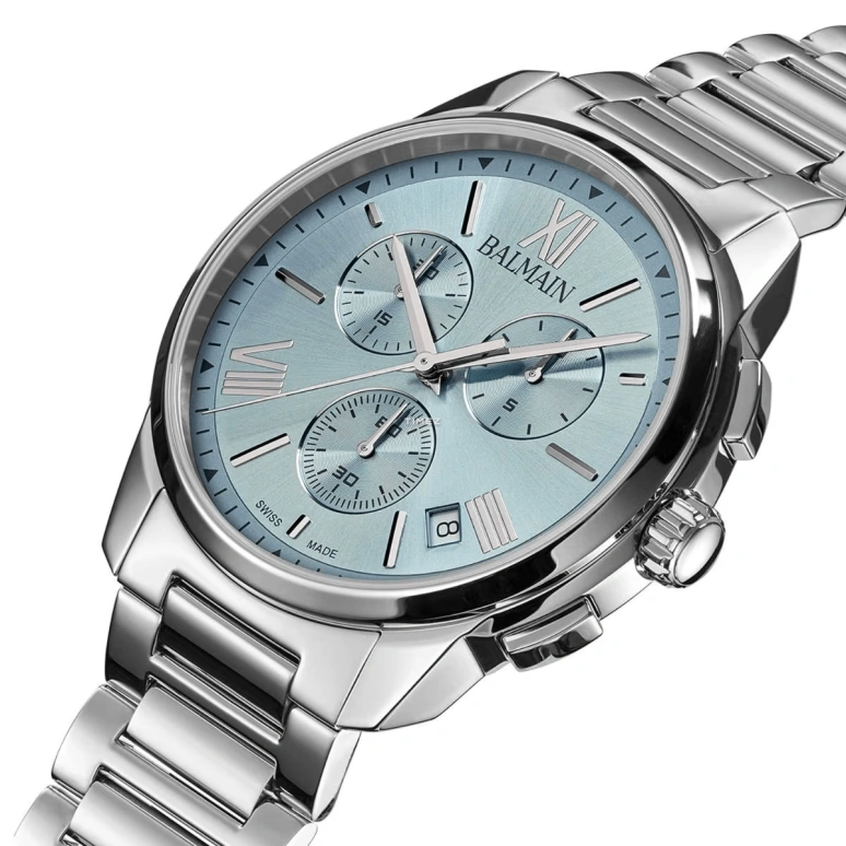 Balmain,Madrigal 42mm,42mm,Stainless Steel,Ice Blue,Quartz,Chronograph,Day,B7481,B7481.33.96