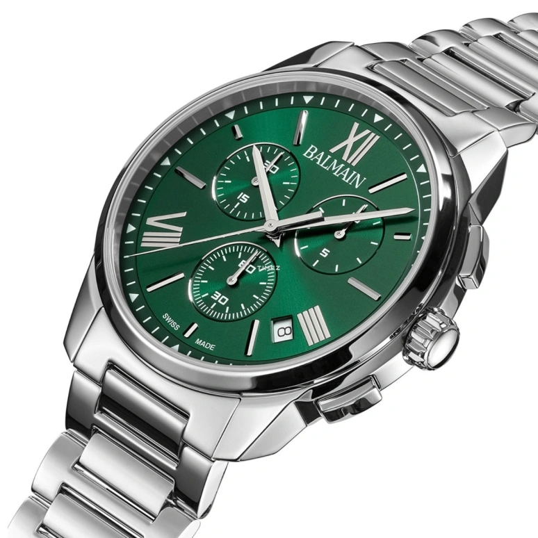 Balmain,Madrigal 42mm,42mm,Stainless Steel,Green,Quartz,Chronograph,Day,B7481,B7481.33.72