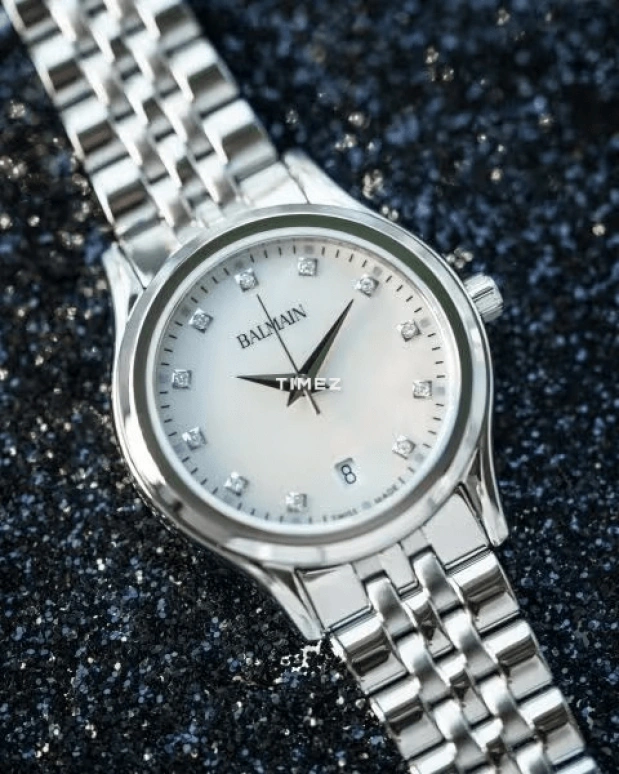 Balmain,Beleganza 27.50mm,27.50mm,Stainless Steel,Silver White,Quartz,Day,Sapphire,Crystal Glass,B8341,B8341.33.86