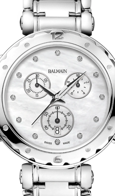 Balmain,Balmainia 38mm,38mm,Stainless Steel,White,Quartz,Chronograph,Day,B5631,B5631.33.85