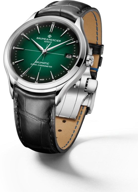 Baume & Mercier,Clifton 40mm,40mm,Stainless Steel,Green,Automatic,Day,Sapphire,Crystal Glass,10592