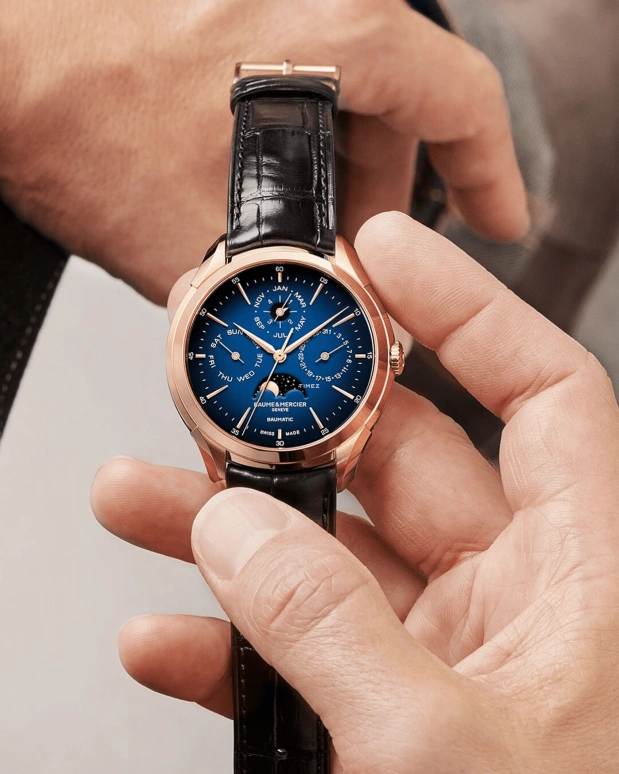 Baume & Mercier,Clifton 42.10x39.05mm,42.10x39.05mm,Rose Gold,Blue,Automatic,Moonphase,Perpetual Calendar,Leap Year,Month,Sapphire,Crystal Glass,Round,10632