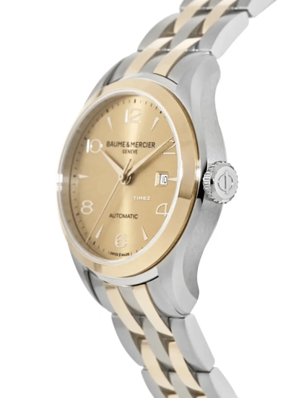 Baume & Mercier,Clifton 30mm,30mm,Stainless Steel,Gold,Automatic,Day,Sapphire,Crystal Glass,10351