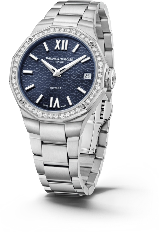 Baume & Mercier,Riviera 33mm,33mm,Stainless Steel,Blue,Quartz,Day,Sapphire,Crystal Glass,10765