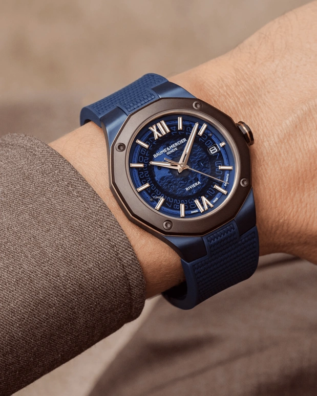Baume & Mercier,Riviera 42mm,42mm,Stainless Steel,Blue,Automatic,Day,Sapphire,Crystal Glass,10769