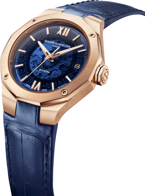 Baume & Mercier,Riviera 39mm,39mm,Rose Gold,Blue,See-through,Automatic,Day,In-house Caliber,10815