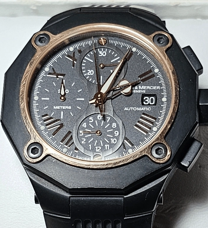 Baume & Mercier,Riviera 43mm,43mm,Stainless Steel,Rose Gold,Black,Automatic,Chronograph,Day,8758