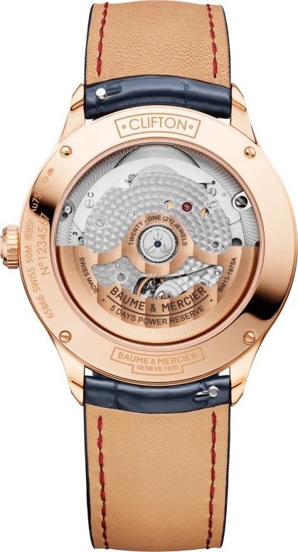 Baume & Mercier,Clifton 39mm,39mm,Pink Gold,Grey,Automatic,Day,Sapphire,Crystal Glass,10584
