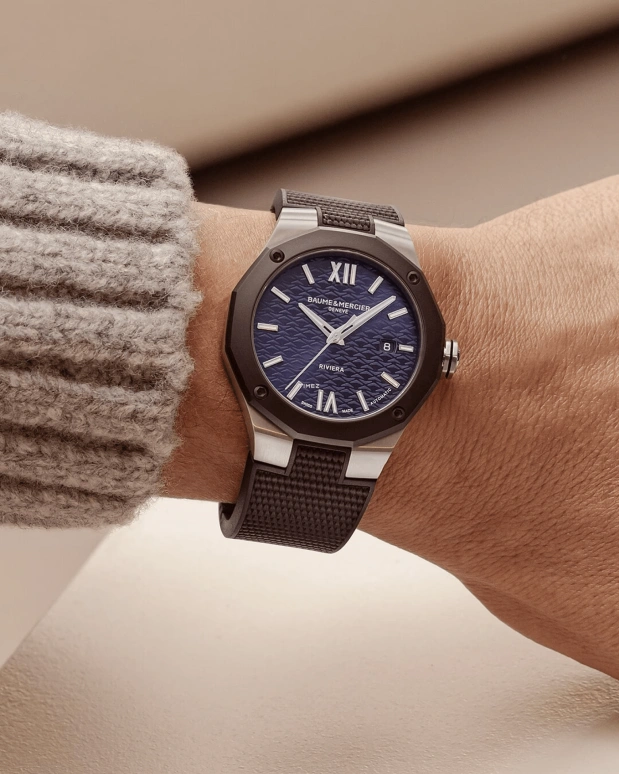 Baume & Mercier,Riviera 42mm,42mm,Stainless Steel,Blue,Automatic,Day,Sapphire,Crystal Glass,10768