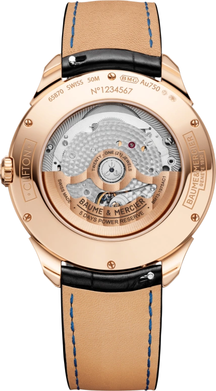 Baume & Mercier,Clifton 42.10x39.05mm,42.10x39.05mm,Rose Gold,Blue,Automatic,Moonphase,Perpetual Calendar,Leap Year,Month,Sapphire,Crystal Glass,Round,10632