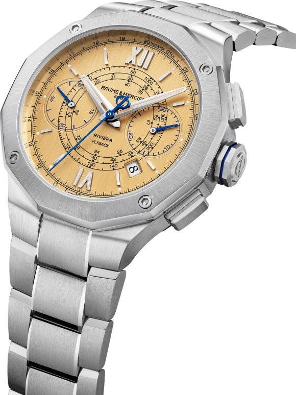 Baume & Mercier,Riviera 41mm,41mm,Stainless Steel,Yellow,Automatic,Chronograph,Day,Flyback,10828