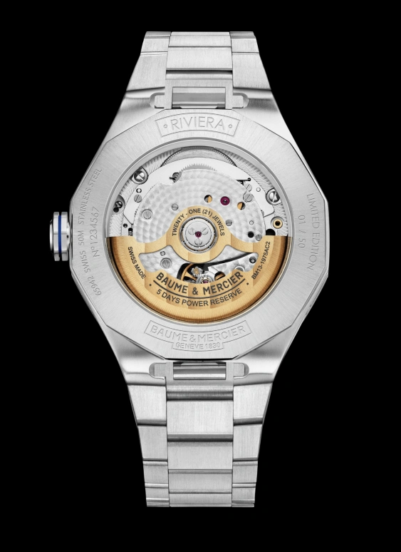 Baume & Mercier,Riviera 40mm,40mm,Stainless Steel,Yellow,Automatic,Moonphase,Perpetual Calendar,Leap Year,Month,120hours,In-house Caliber,10742