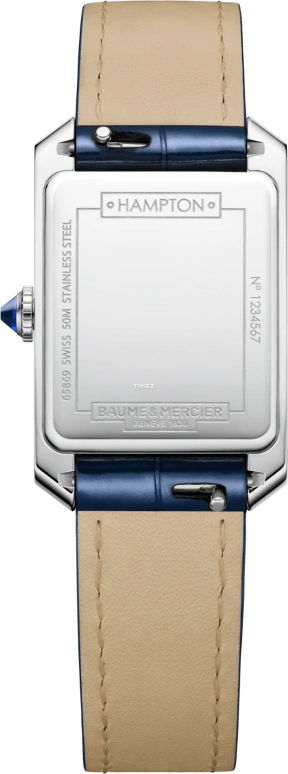 Baume & Mercier,Hampton 22.20x34.90mm,22.20x34.90mm,Stainless Steel,Blue,Quartz,Sapphire,Crystal Glass,Square,10709